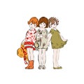 Three little girlfriends stand together Royalty Free Stock Photo